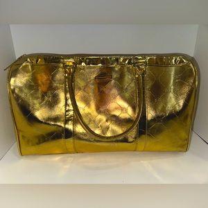 BCBGMAXAZRIA Gold Metallic Shoulder Tote Overnight Bag